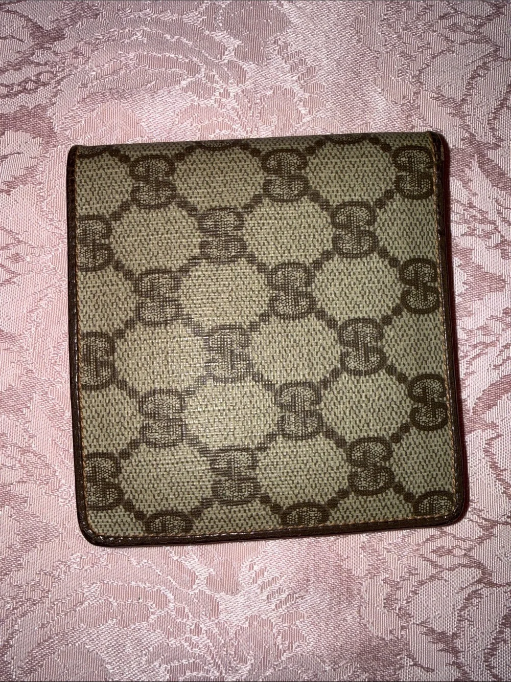 Gucci Brown GG Monogram Wallet with Brown Leather Corner